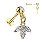 Cherry Diva Flat Back Stud Gold 16 Gauge Dangling Crystal Flower Press Fit Flat Back Stud
