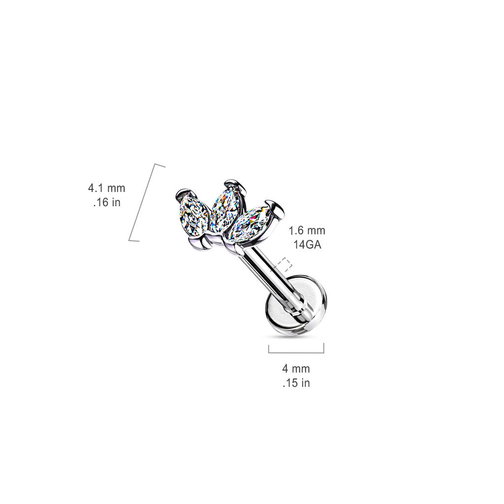 Cherry Diva Flat Back Stud 16 Gauge Flat Back Internally Threaded Golden Marquise Flower Stud