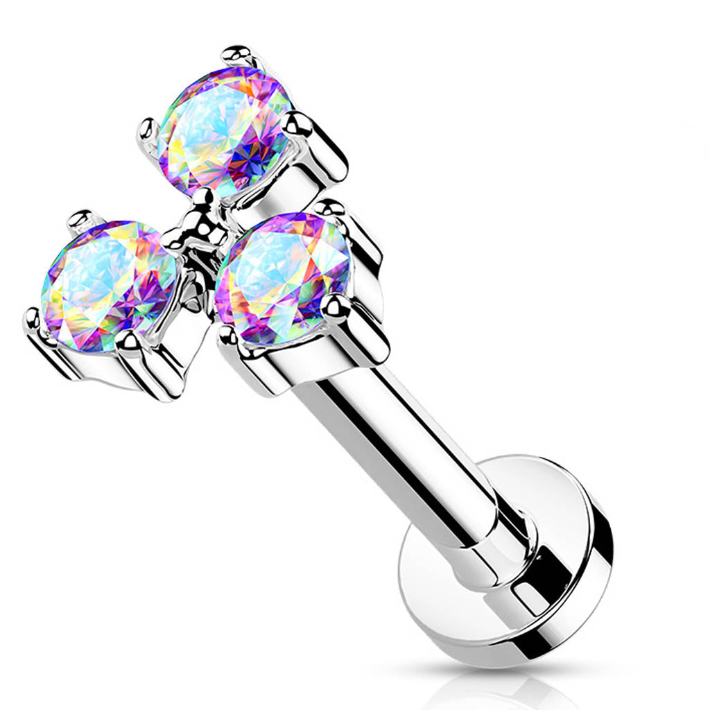 Cherry Diva Flat Back Stud 16 Gauge Flat Back Internally Threaded Triple Gem Stud