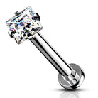 Cherry Diva Flat Back Stud 16 Gauge Hypoallergenic Internally Threaded Crystal Square Stud
