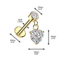 Cherry Diva Flat Back Stud 16 Gauge Hypoallergenic Internally Threaded Dangling Heart Stud