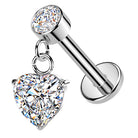 Cherry Diva Flat Back Stud 16 Gauge Hypoallergenic Internally Threaded Dangling Heart Stud