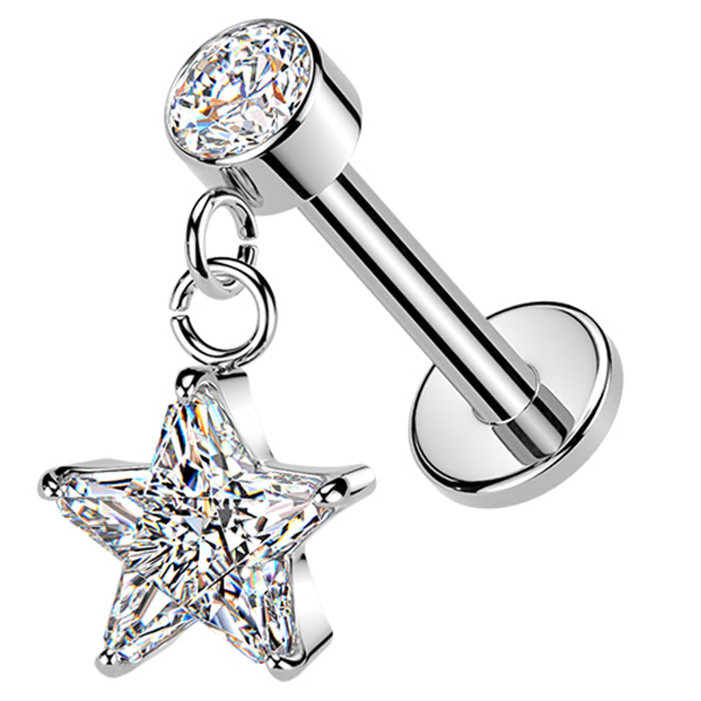 Cherry Diva Flat Back Stud 16 Gauge Hypoallergenic Internally Threaded Dangling Star Stud