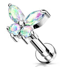 Cherry Diva Flat Back Stud 16 Gauge Internally Threaded Crystal Butterfly Stud