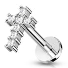 Cherry Diva Flat Back Stud 16 Gauge Internally Threaded Crystal Cross Stud