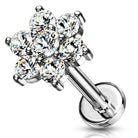 Cherry Diva Flat Back Stud 16 Gauge Internally Threaded Crystal Flower Stud
