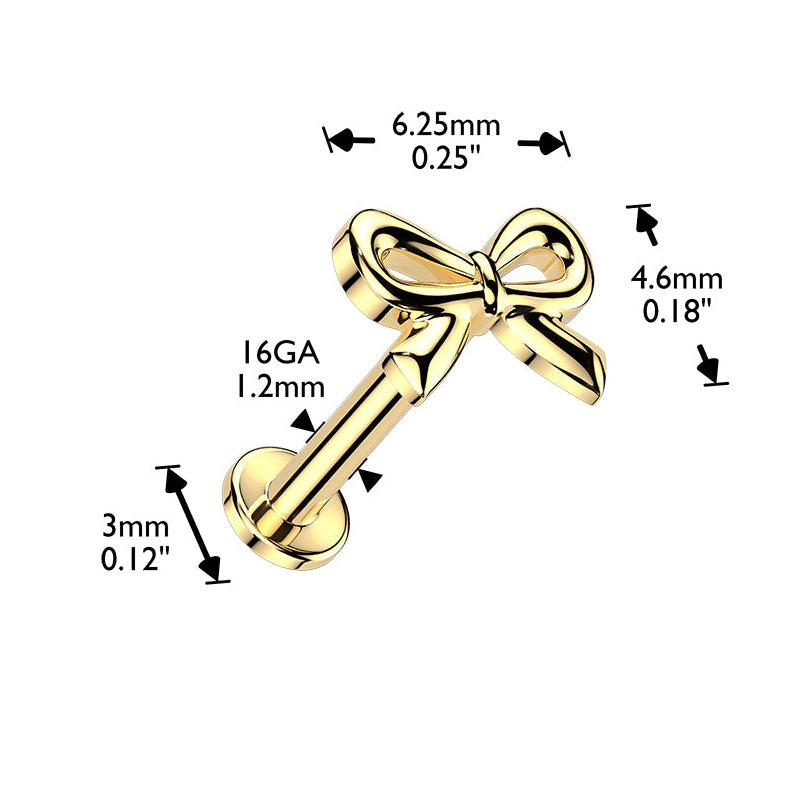 Cherry Diva Flat Back Stud 16 Gauge Internally Threaded Dainty Bow Stud