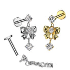 Cherry Diva Flat Back Stud 16 Gauge Internally Threaded Dangling Crystal Bow Stud
