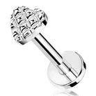 Cherry Diva Flat Back Stud 16 Gauge Internally Threaded Embossed Heart Stud