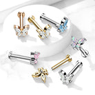Cherry Diva Flat Back Stud 16 Gauge Internally Threaded Flat Back Crystal Butterfly Stud