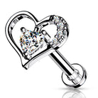 Cherry Diva Flat Back Stud 16 Gauge Internally Threaded Flat Back Crystal Heart Stud
