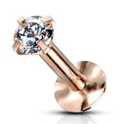 Cherry Diva Flat Back Stud 16 Gauge Internally Threaded Gem Top Titanium Anodized Stud - Rose Gold