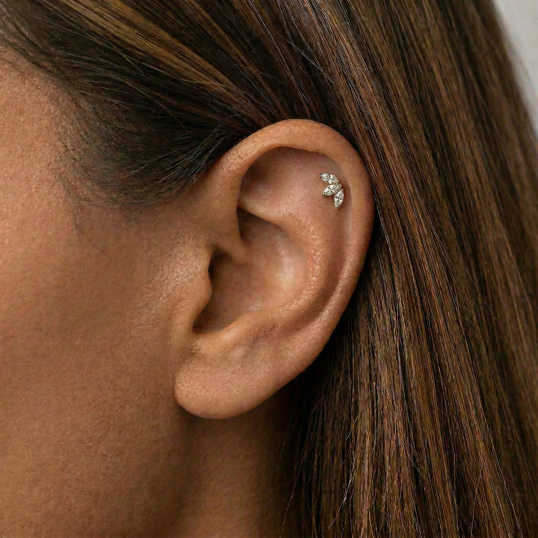 Cherry Diva Flat Back Stud 16 Gauge Internally Threaded Marquise Flower Stud