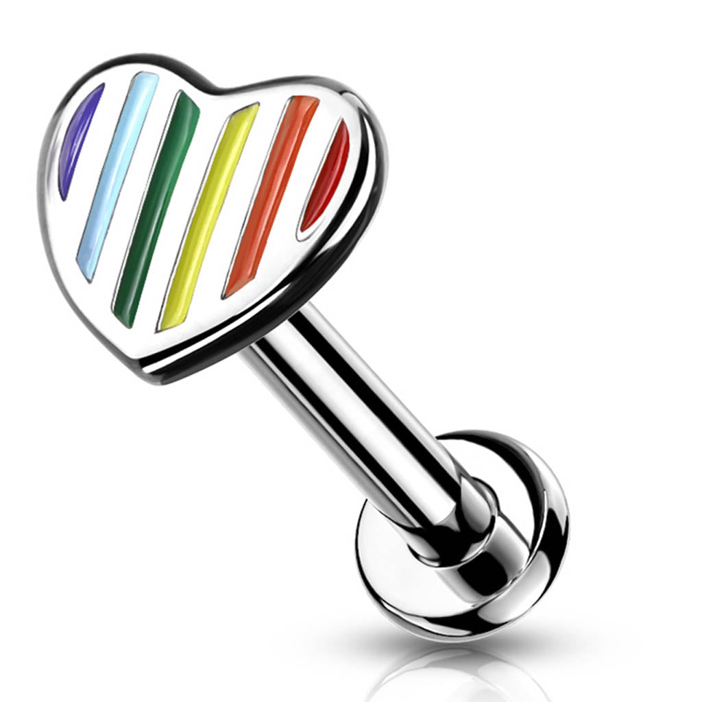 Cherry Diva Flat Back Stud 16 Gauge Internally Threaded Rainbow Heart Stud