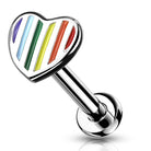 Cherry Diva Flat Back Stud 16 Gauge Internally Threaded Rainbow Heart Stud