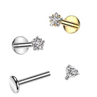 Cherry Diva Flat Back Stud 16 Gauge Internally Threaded Titanium Crystal Star Stud