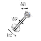 Cherry Diva Flat Back Stud 16 Gauge Internally Threaded Titanium Crystal Star Stud