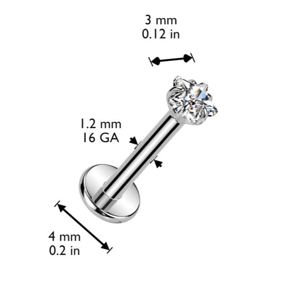 Cherry Diva Flat Back Stud 16 Gauge Internally Threaded Titanium Crystal Star Stud