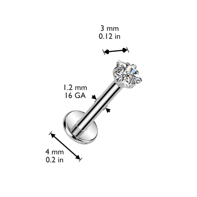Cherry Diva Flat Back Stud 16 Gauge Internally Threaded Titanium Crystal Star Stud