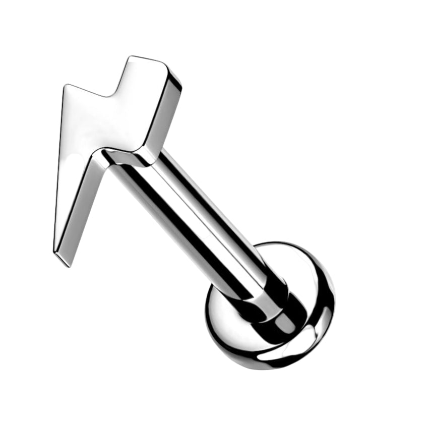 Cherry Diva Flat Back Stud 16 Gauge Internally Threaded Titanium Lightening Bolt Labret Stud