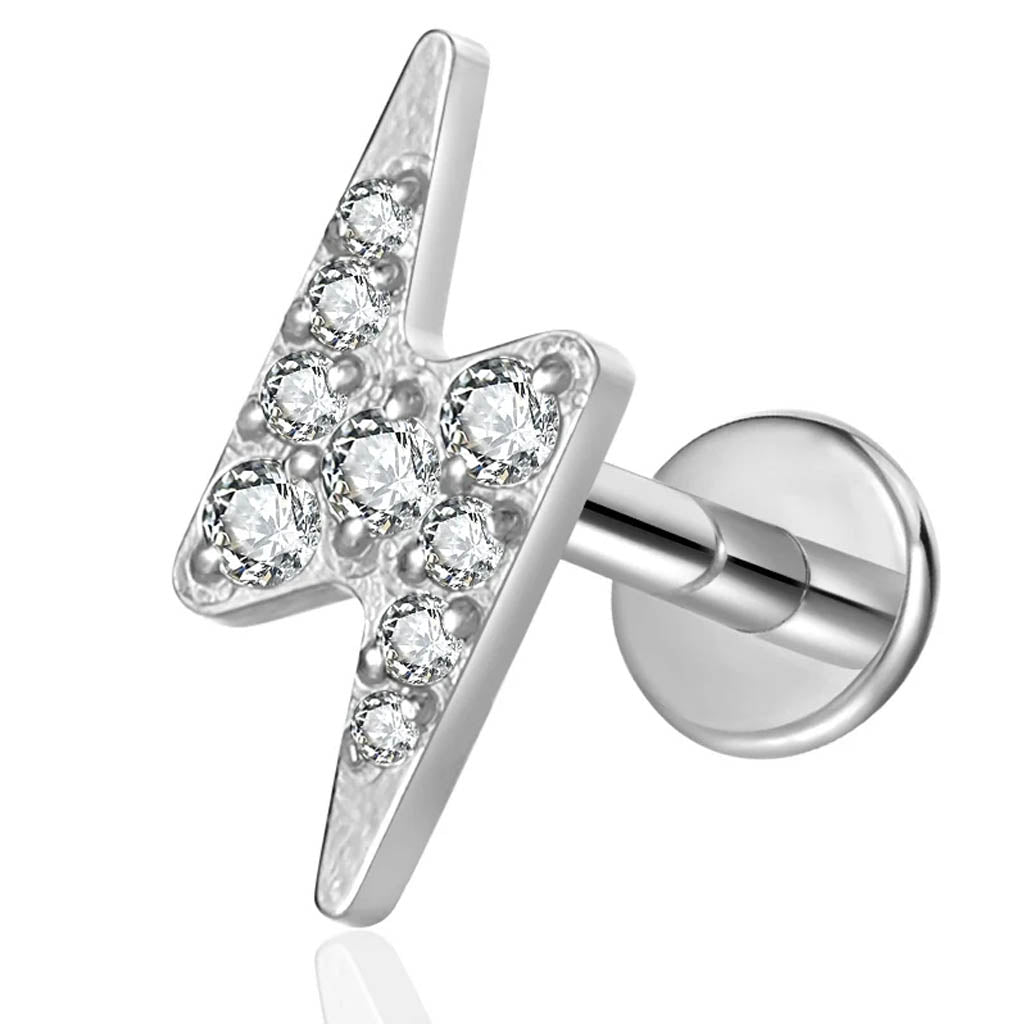 Cherry Diva Flat Back Stud 16 Gauge Internally Threaded Titanium Lightning Bolt Stud