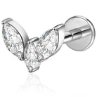 Cherry Diva Flat Back Stud 16 Gauge Internally Threaded Titanium Triple Crystal Stud