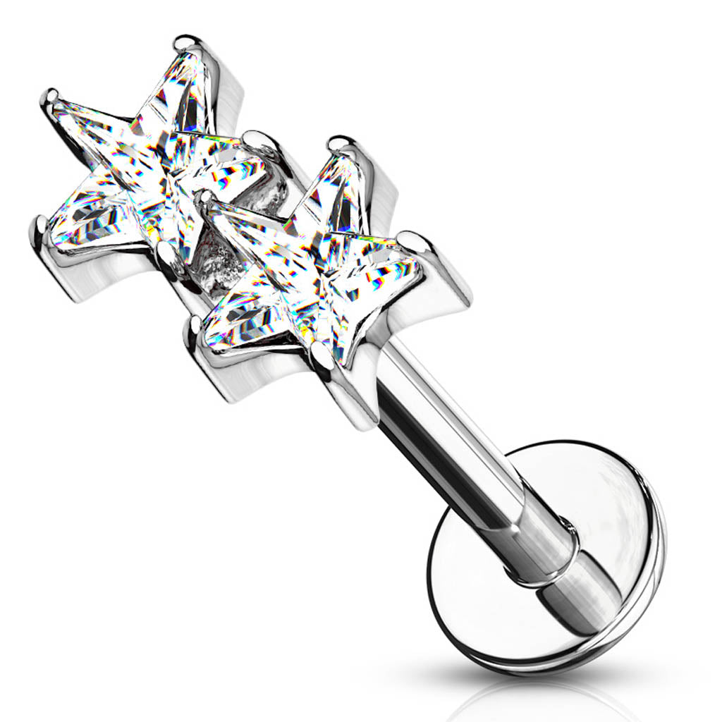 Cherry Diva Flat Back Stud 16 Gauge Internally Threaded Twin Crystal Star Stud