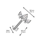Cherry Diva Flat Back Stud 16 Gauge Press Fit Titanium Crystal Trio Labret & Cartilage Stud