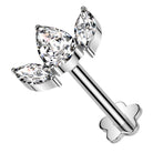 Cherry Diva Flat Back Stud 16 Gauge Press Fit Titanium Crystal Trio Labret & Cartilage Stud