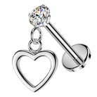 Cherry Diva Flat Back Stud 16 Gauge Threadless Dangling Hollow Heart Stud