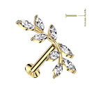 Cherry Diva Flat Back Stud 16 Gauge Threadless Gold Crystal Petal Cartilage Stud