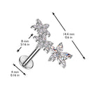 Cherry Diva Flat Back Stud 16 Gauge Threadless Silver Crystal Flower Cartilage Stud