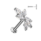 Cherry Diva Flat Back Stud 16 Gauge Threadless Silver Crystal Petal Cartilage Stud