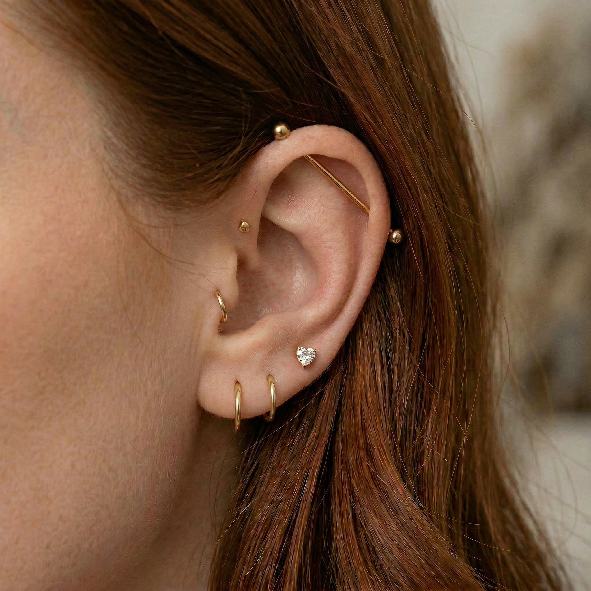 Cherry Diva Flat Back Stud 16 Gauge Threadless Titanium Crystal Heart Stud