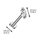 Cherry Diva Flat Back Stud 16 Gauge Threadless Titanium Crystal Marquise Stud