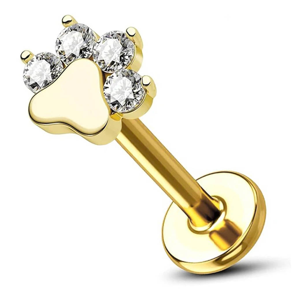 Cherry Diva Flat Back Stud 16 Gauge Threadless Titanium Crystal Paw Stud