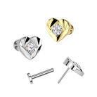 Cherry Diva Flat Back Stud 16 Gauge Threadless Titanium Faceted Crystal Heart Stud