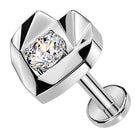 Cherry Diva Flat Back Stud 16 Gauge Threadless Titanium Faceted Crystal Heart Stud