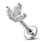 Cherry Diva Flat Back Stud 16 Gauge Threadless Titanium Triple Crystal Stud