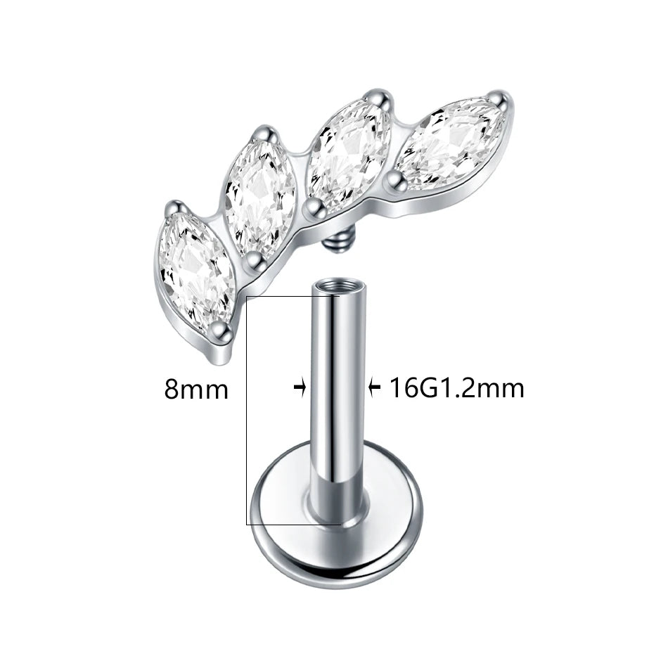 Cherry Diva Flat Back Stud 16 Gauge Titanium Crystal Marquise Stud