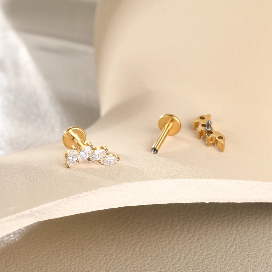 Cherry Diva Flat Back Stud 16 Gauge Titanium Crystal Marquise Stud