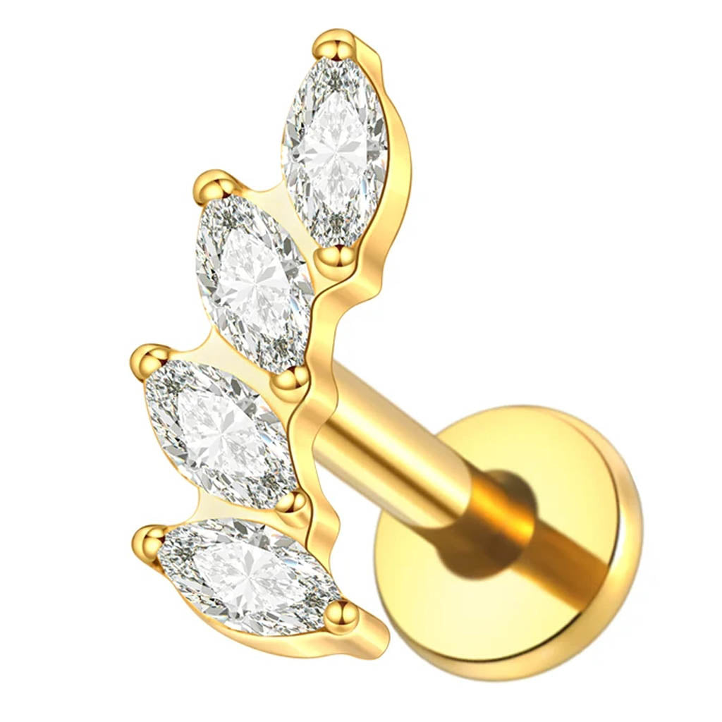 Cherry Diva Flat Back Stud 16 Gauge Titanium Crystal Marquise Stud