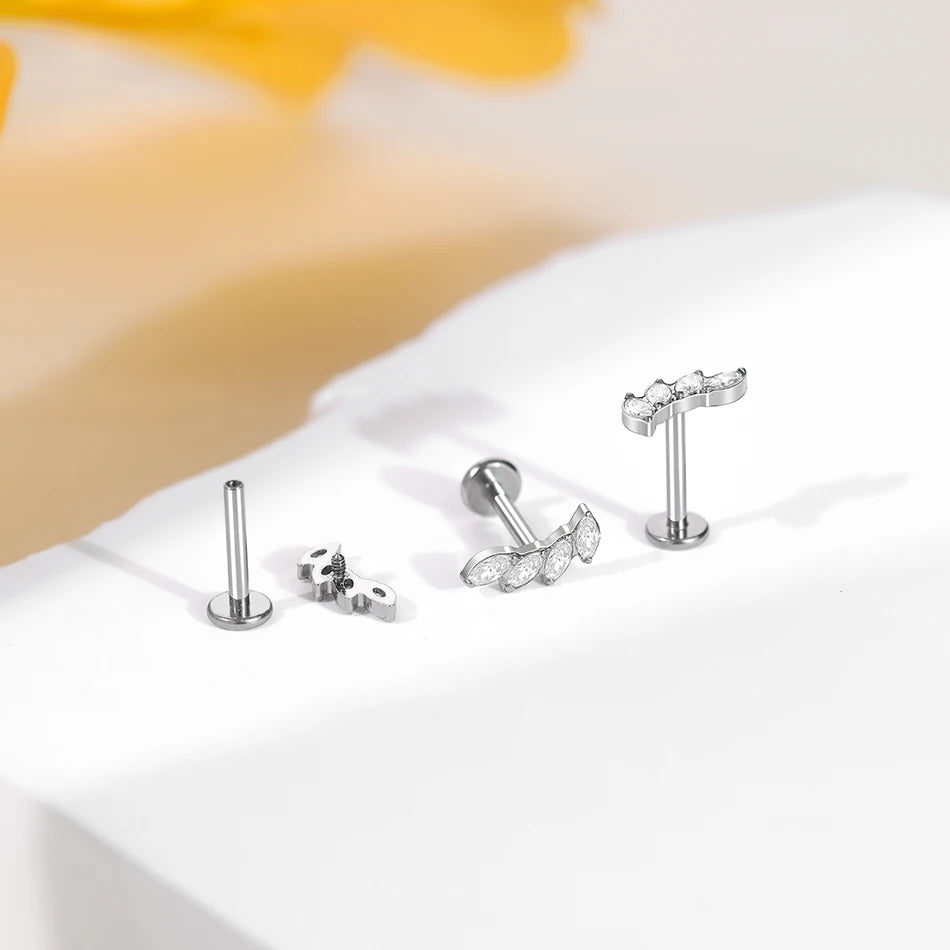 Cherry Diva Flat Back Stud 16 Gauge Titanium Crystal Marquise Stud