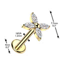 Cherry Diva Flat Back Stud 16 Gauge Titanium Internally Threaded Crystal Flower Stud