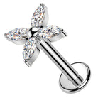 Cherry Diva Flat Back Stud 16 Gauge Titanium Internally Threaded Crystal Flower Stud
