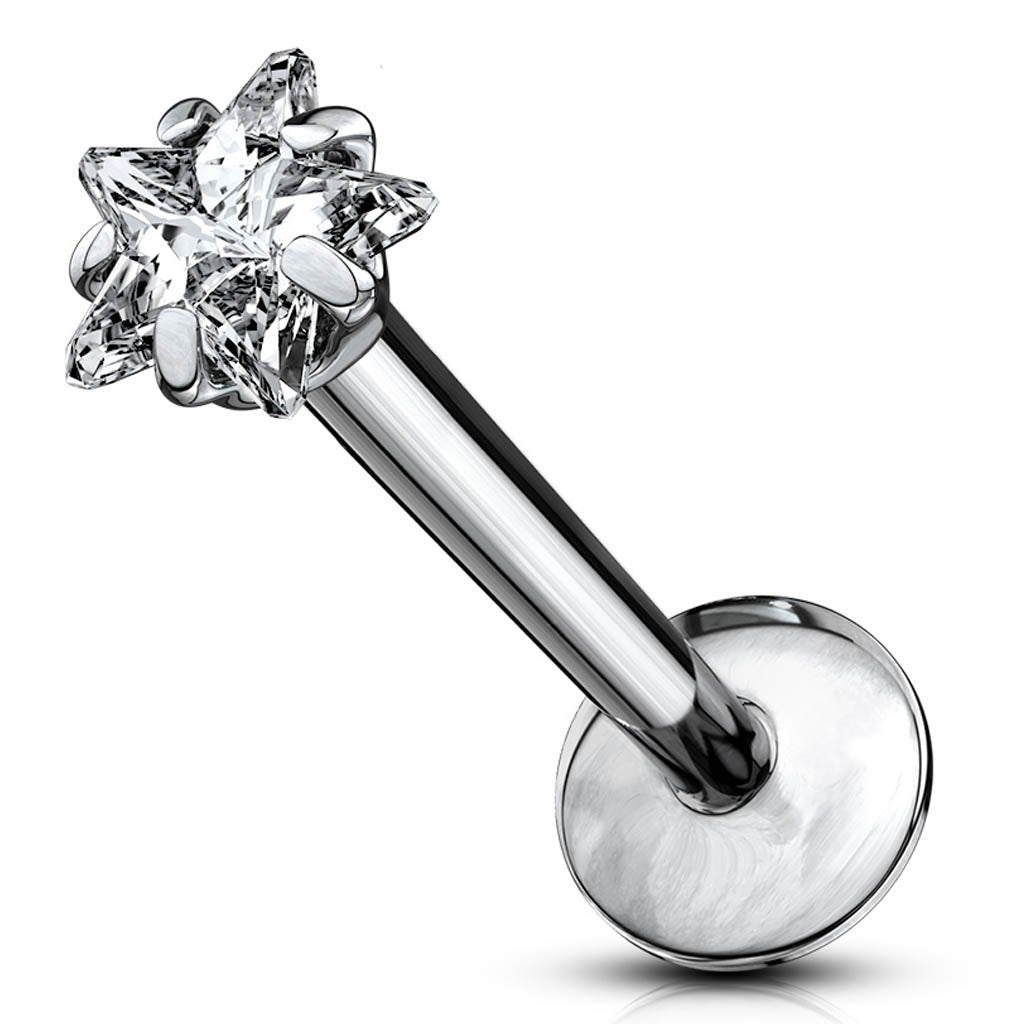 Cherry Diva Flat Back Stud 16 Gauge Titanium Internally Threaded Crystal Star Stud
