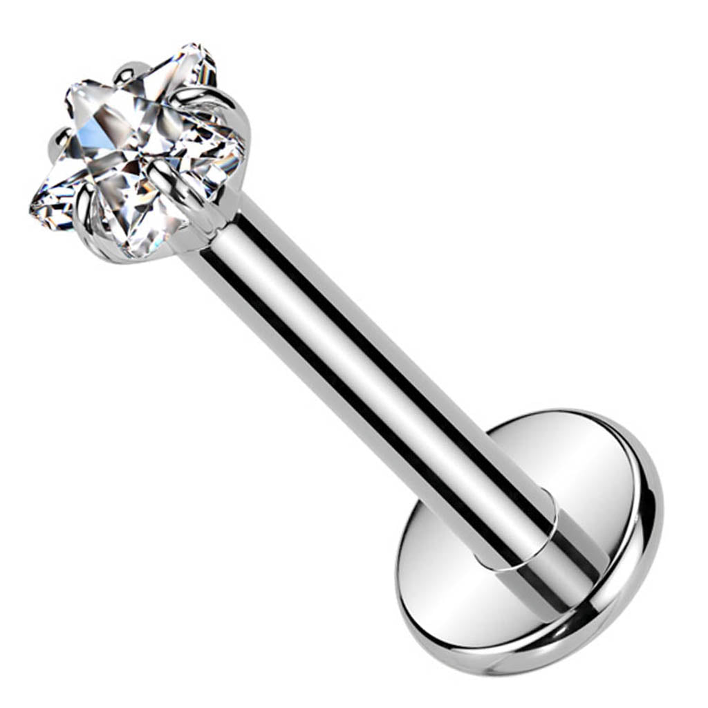 Cherry Diva Flat Back Stud 16 Gauge Titanium Internally Threaded Crystal Star Stud