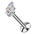 Cherry Diva Flat Back Stud 16 Gauge Titanium Internally Threaded Crystal Teardrop Stud