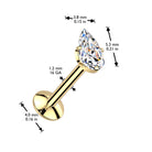 Cherry Diva Flat Back Stud 16 Gauge Titanium Internally Threaded Crystal Teardrop Stud