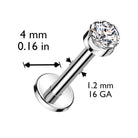 Cherry Diva Flat Back Stud 16 Gauge Titanium Internally Threaded Round Crystal Cartilage / Labret Stud